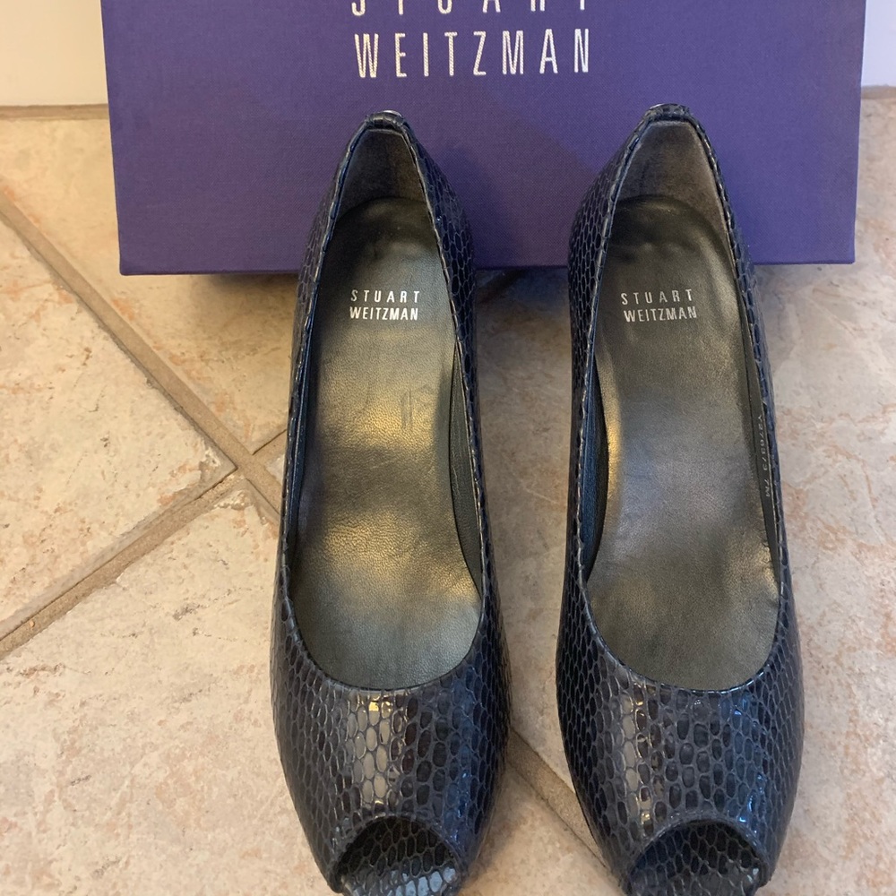 Stuart Weizman Navy Crystal Snake Heels
